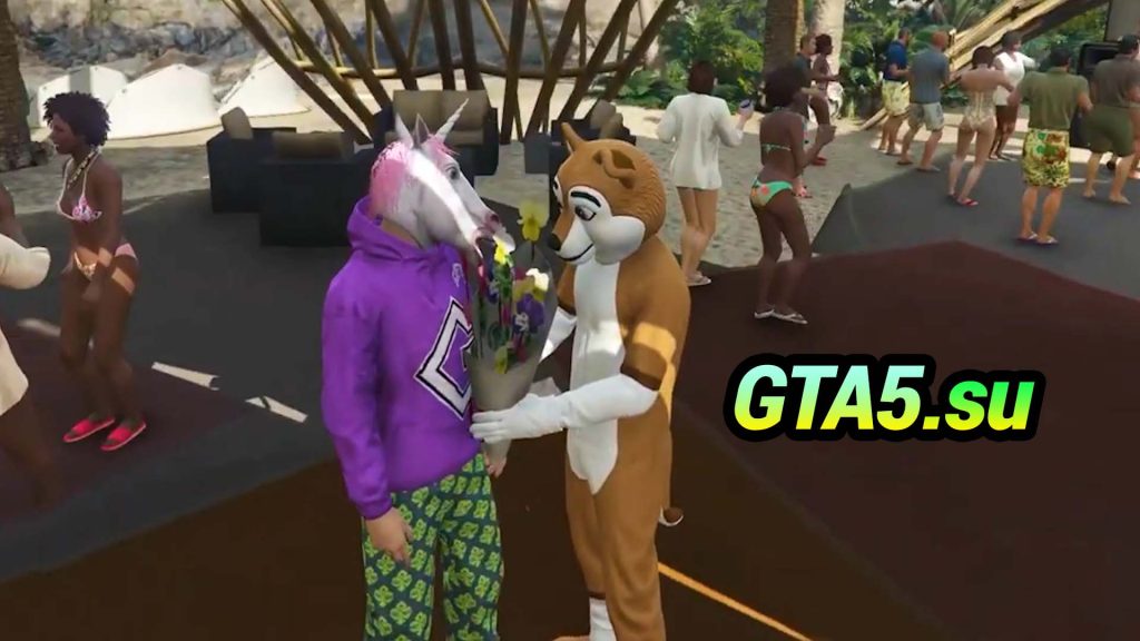 Единорог и Фурри танцуют на острове Кайо Перико в GTA Online